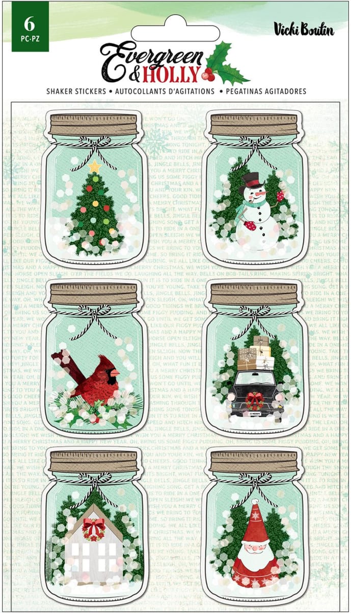 Pegatinas Vicki Boutin Evergreen & Holly Shaker (paquete de 6) - Tarro de cristal1