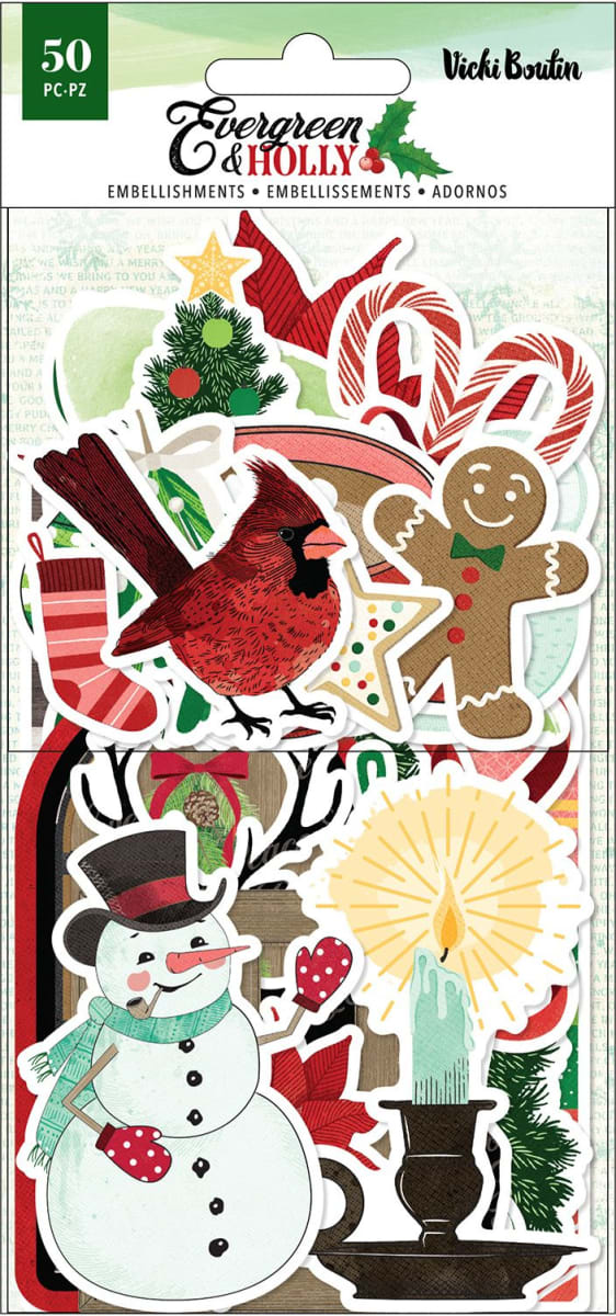 Figuras De Papel Para Scrapbook 50pza Navidad Holly Icons1
