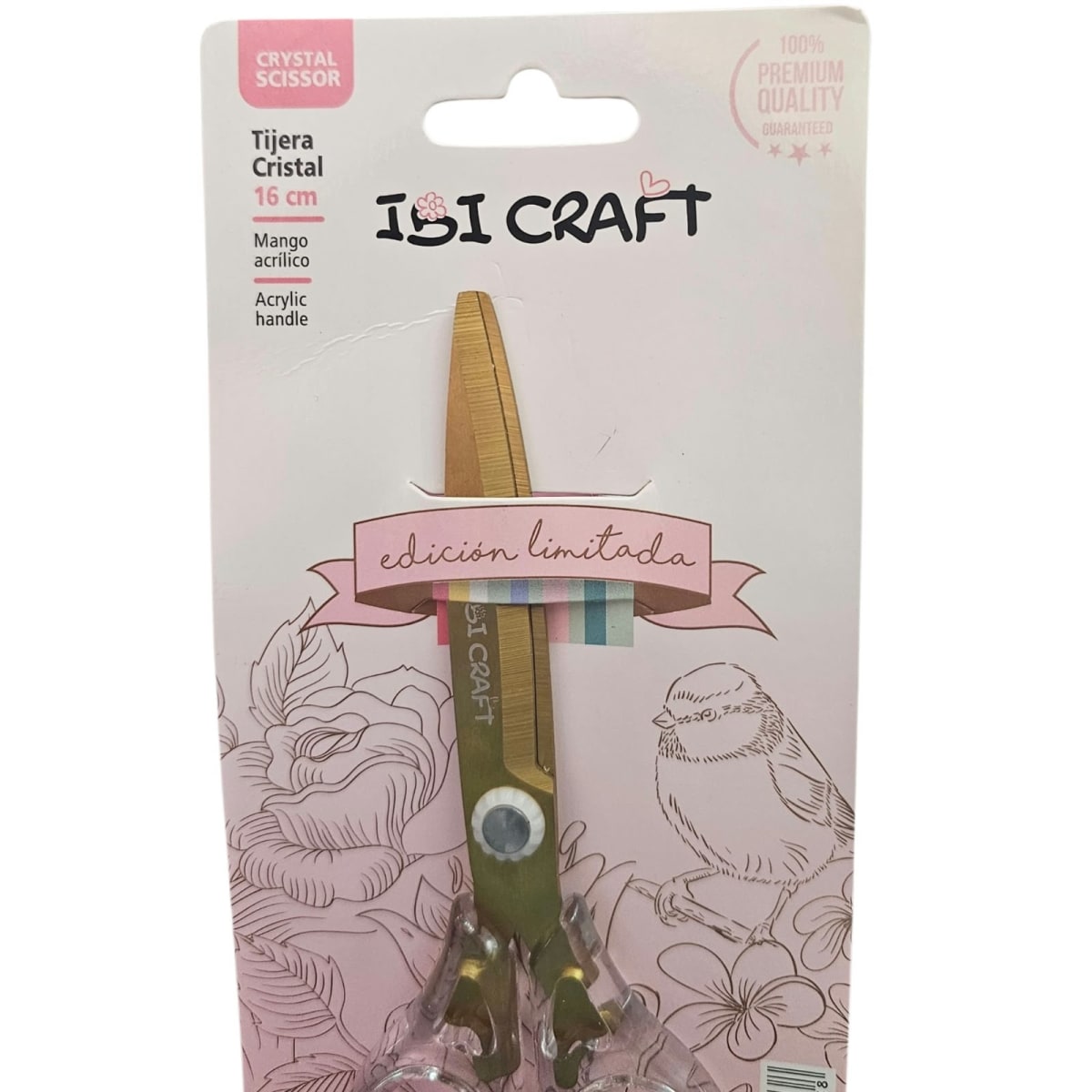 Tijera de Acero Ibi Craft 16 cm - Mango Acrílico Transparente / Hojas Doradas - Edición Limitada2