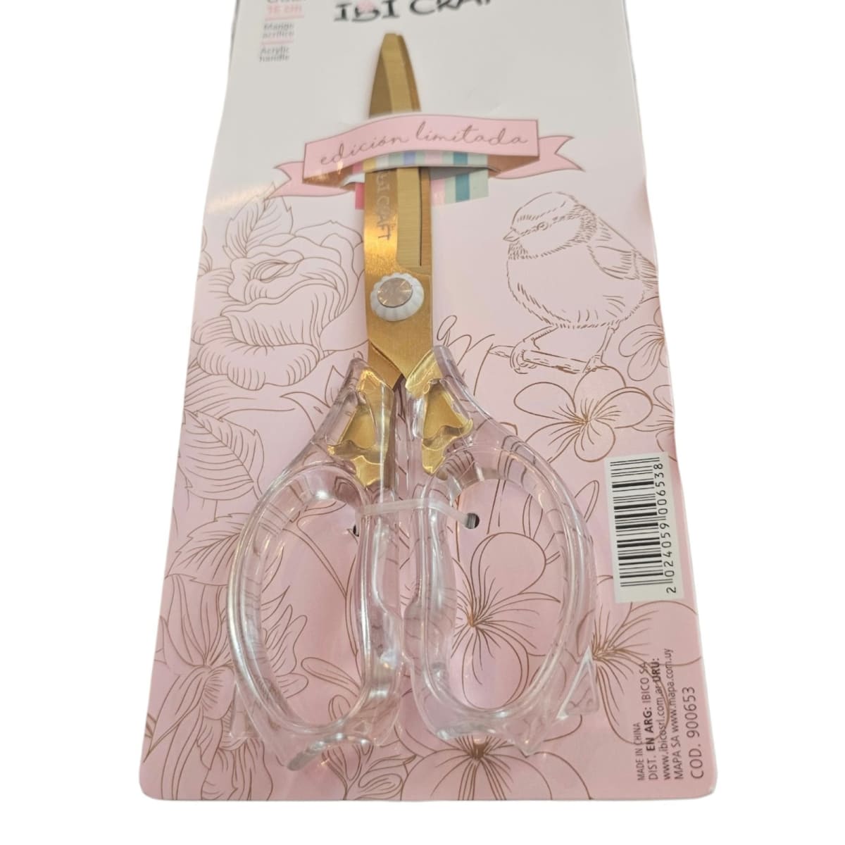 Tijera de Acero Ibi Craft 16 cm - Mango Acrílico Transparente / Hojas Doradas - Edición Limitada4
