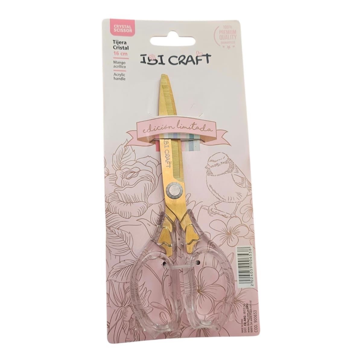 Tijera de Acero Ibi Craft 16 cm - Mango Acrílico Transparente / Hojas Doradas - Edición Limitada1