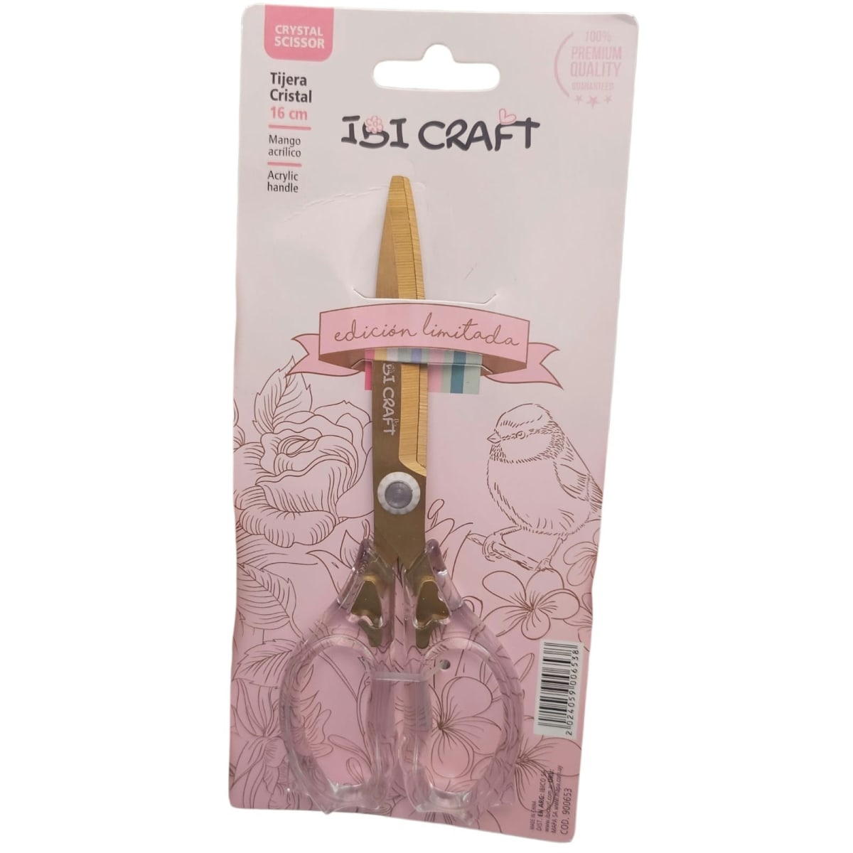 Tijera de Acero Ibi Craft 16 cm - Mango Acrílico Transparente / Hojas Doradas - Edición Limitada3