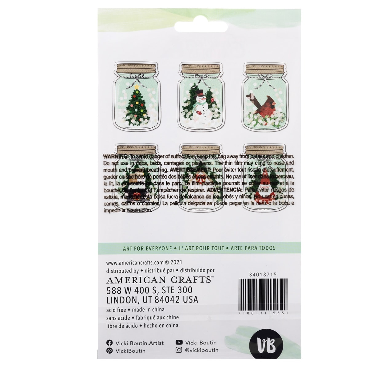 Pegatinas Vicki Boutin Evergreen & Holly Shaker (paquete de 6) - Tarro de cristal2