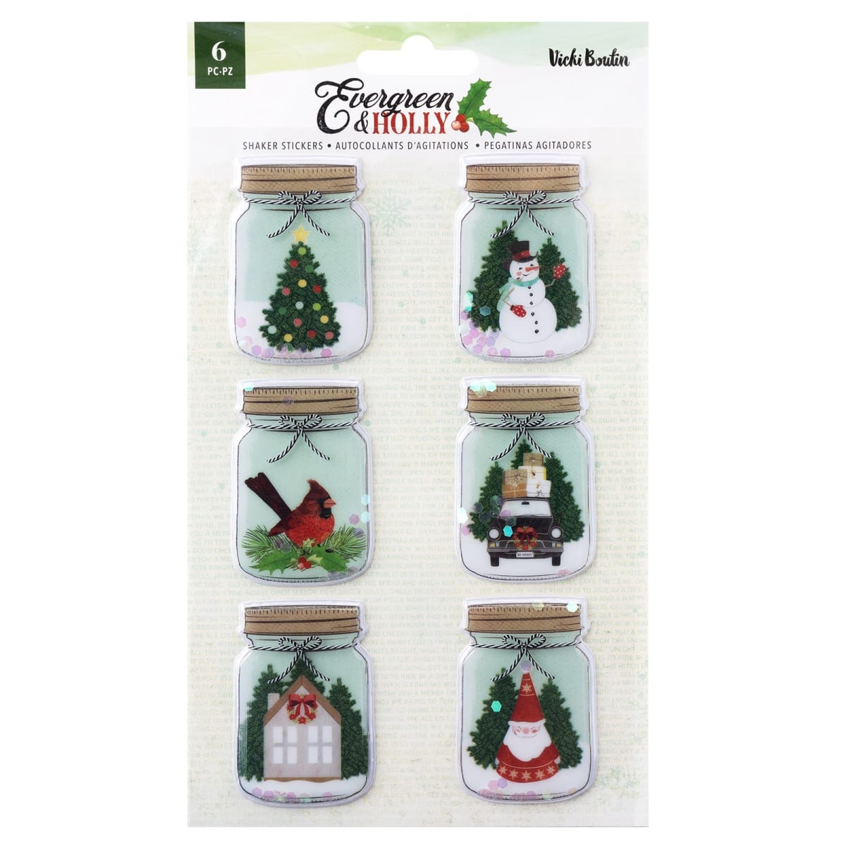 Pegatinas Vicki Boutin Evergreen & Holly Shaker (paquete de 6) - Tarro de cristal5