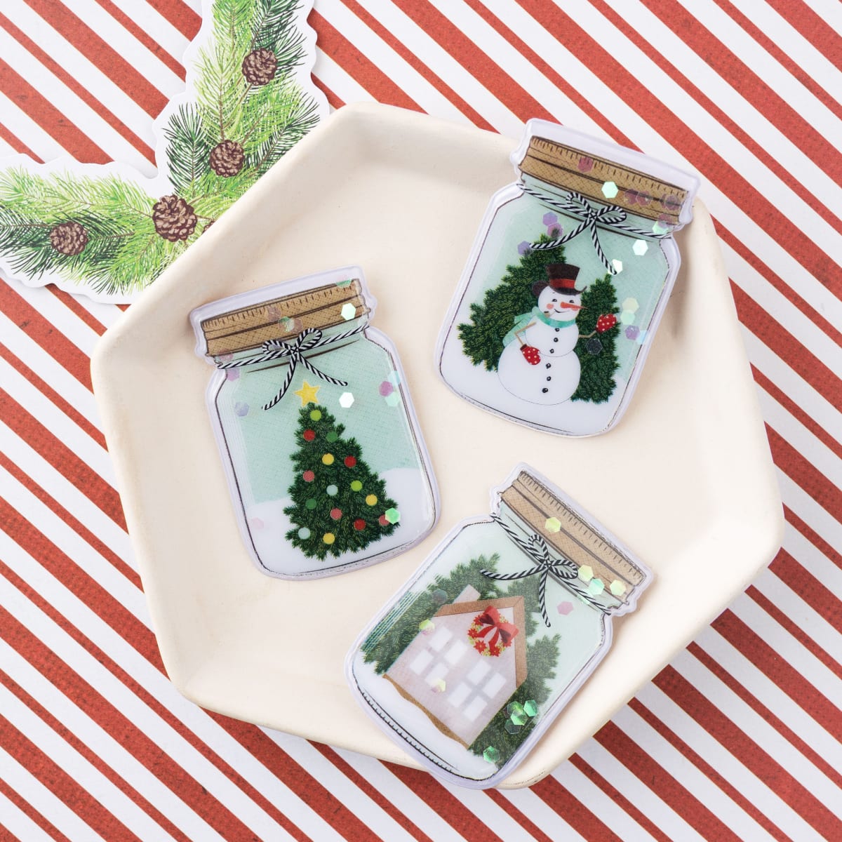Pegatinas Vicki Boutin Evergreen & Holly Shaker (paquete de 6) - Tarro de cristal4