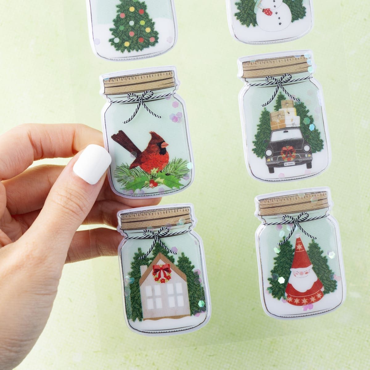 Pegatinas Vicki Boutin Evergreen & Holly Shaker (paquete de 6) - Tarro de cristal6