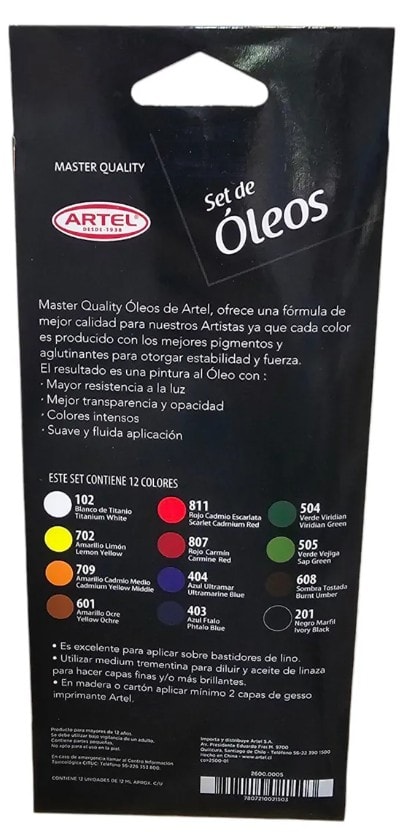 Artel Set 12 Tubos Pintura Oleo 12ml cada uno1