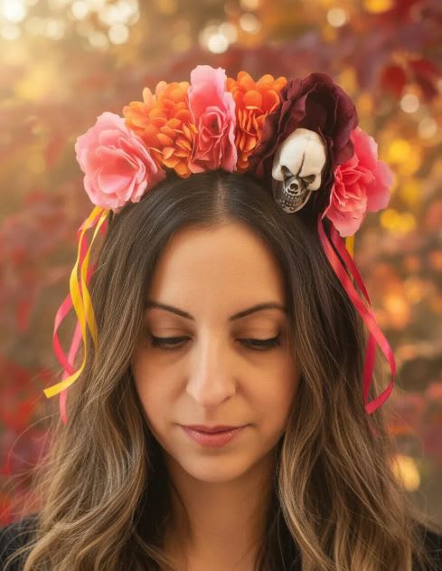 Cintiillo Diadema flores calavera Halloween1