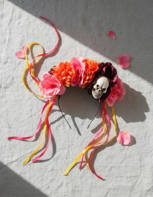 Cintiillo Diadema flores calavera Halloween5