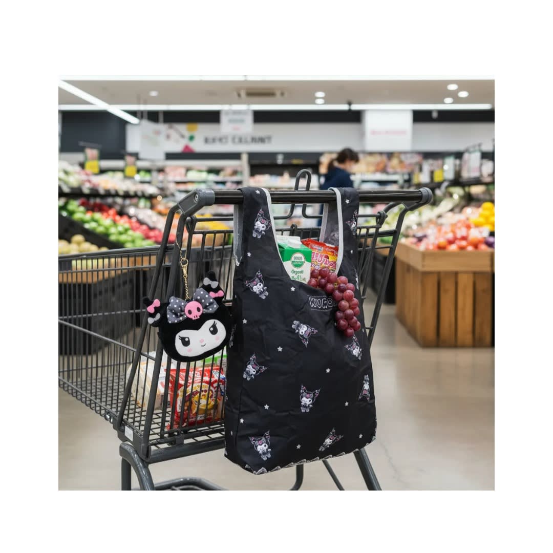 Bolsa Ecologica Con Estuche Linea Pu Kuromi Negro1