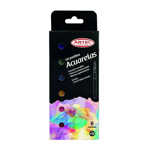 ESTUCHE ACUARELAS EN PASTILLAS 6 COLORES PERLADOS ARTEL2