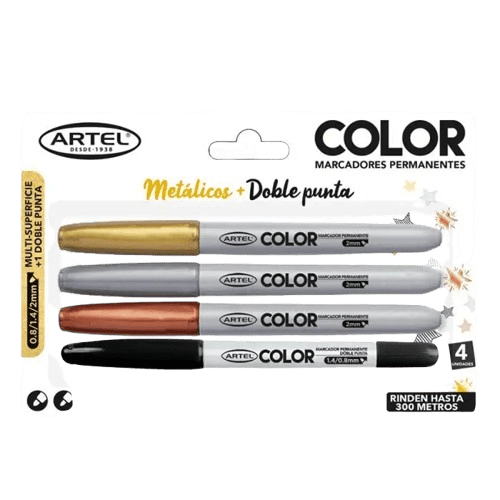 Marcador Permanentes 3 Metalicos + 1 Doble Punta1