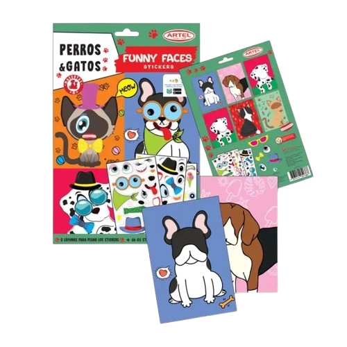 Set láminas y stickers Mascotas Funny faces. Incluye más de 60 stickers1
