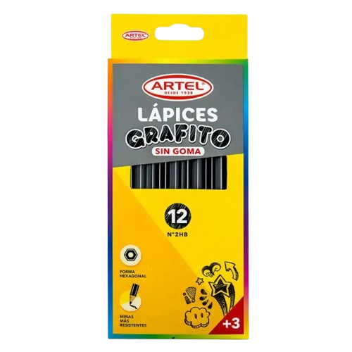 Estuche 12 Lápices Grafito HB Sin Goma Artel1