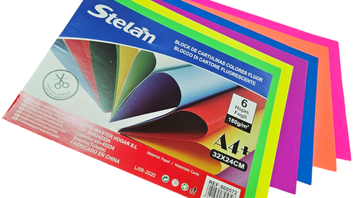 Cartulina Colores Flúor Fluorescente 6 Colores 180gr 32x24cm2
