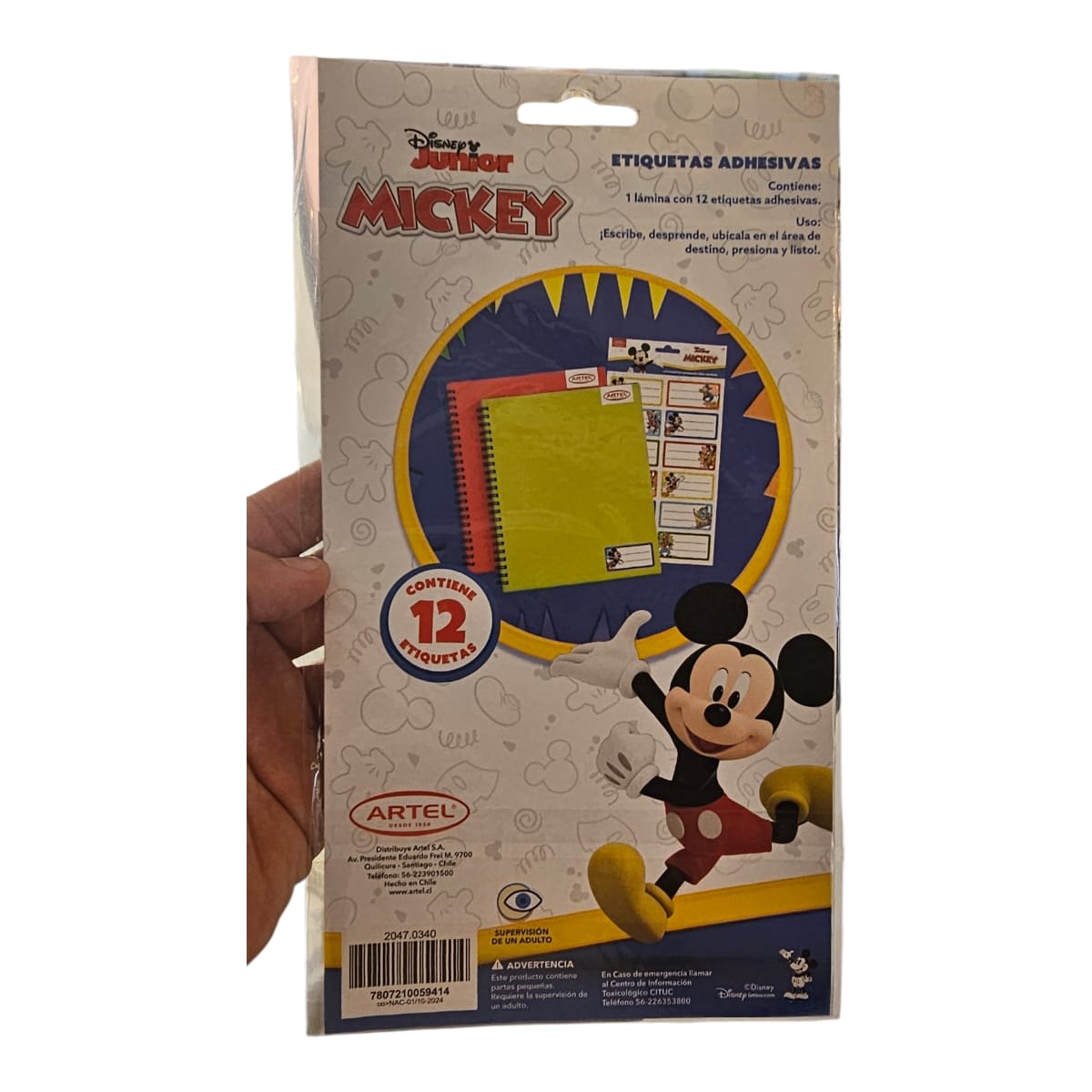Set 12 Etiquetas Escolares ADHESIVAS 3,5x7cm Diseños Disney Mickey2