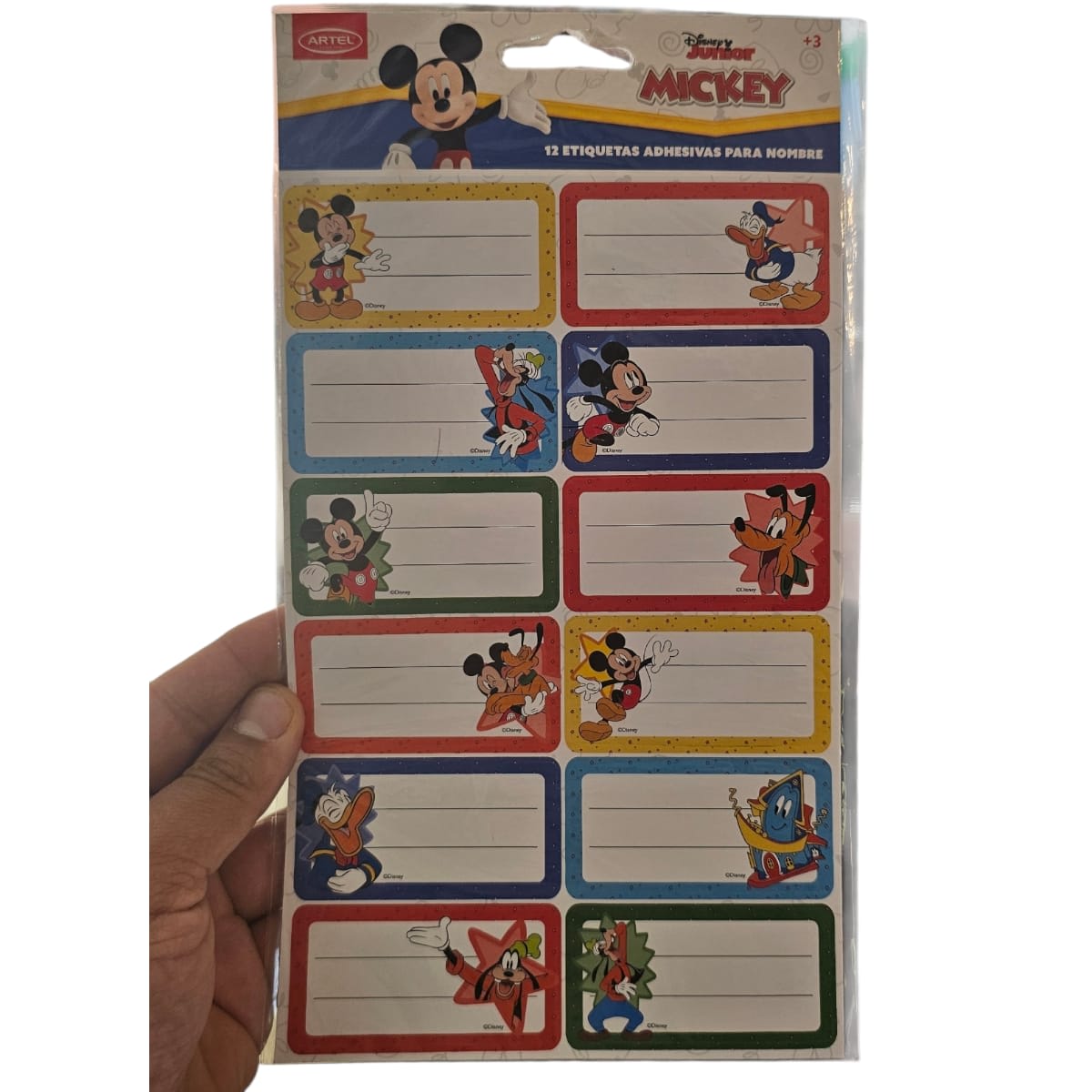 Set 12 Etiquetas Escolares ADHESIVAS 3,5x7cm Diseños Disney Mickey1
