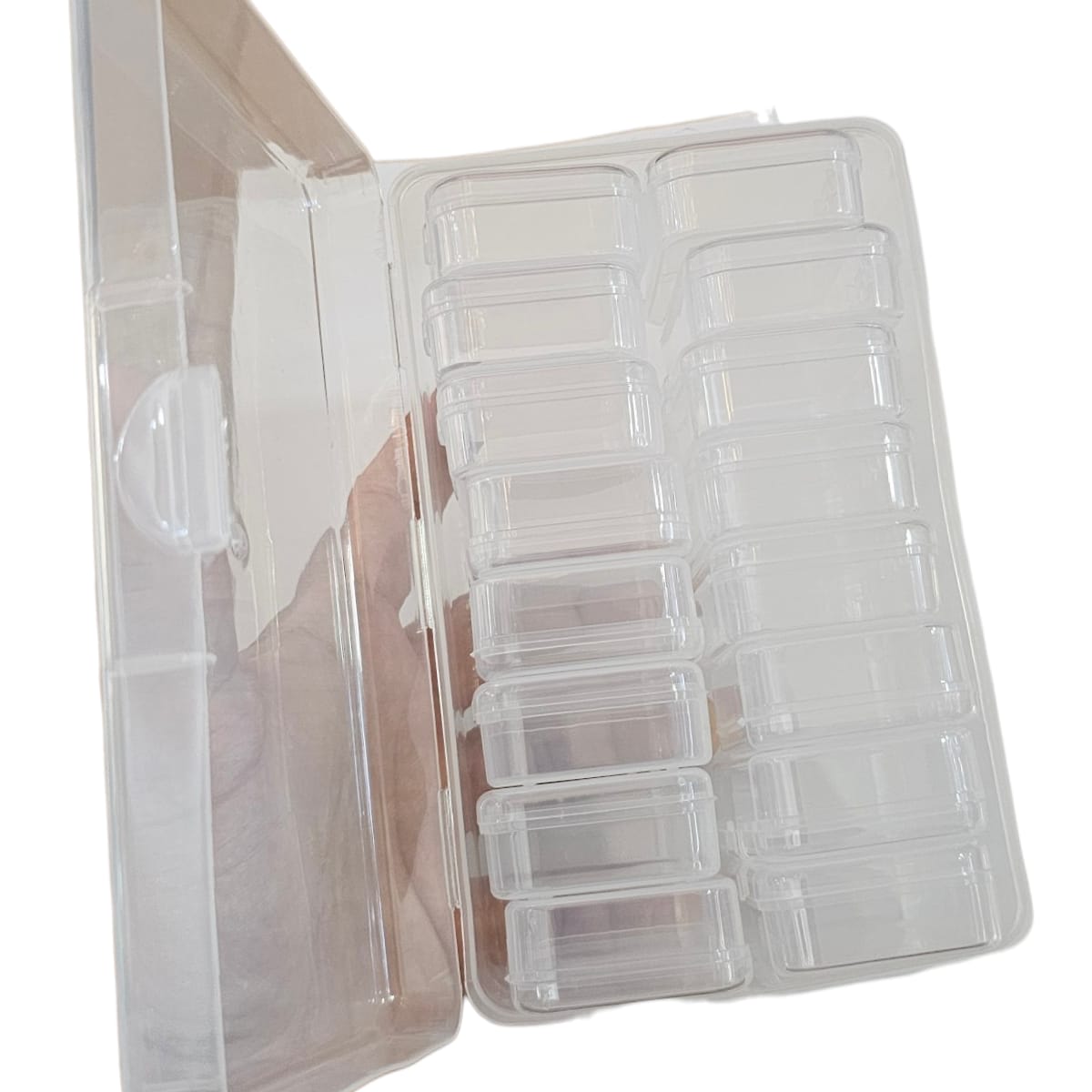 ENVASE PLASTICO 7x17x11CM con 16 Cajitas de 2x6x4cm3