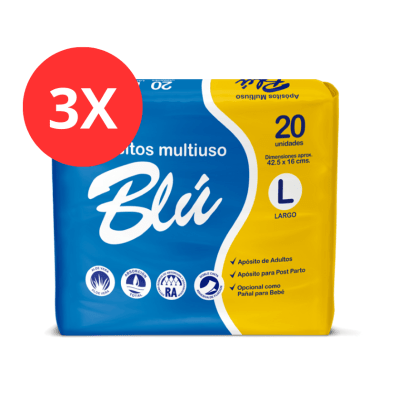 Pack 3 Apósitos Incontinencia Blu L Total 60u1
