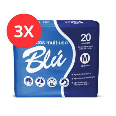 Pack 3 Apósitos Incontinencia Blu M Total 60u1
