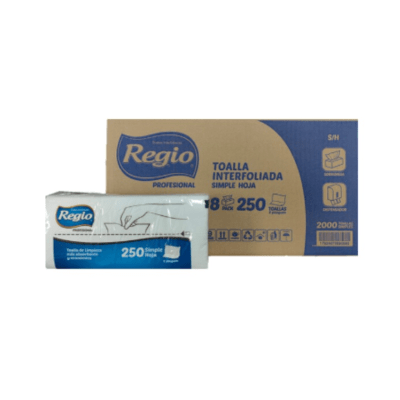 Caja 8 Toalla Interfoliada Regio Hoja Simple 250u1