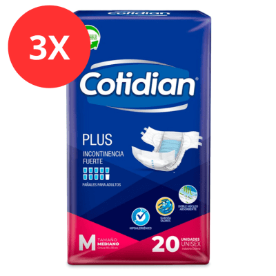Pack 3 Pañal Adulto Cotidian Plus Talla M 60u1