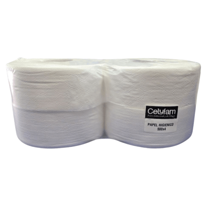 Pack 4 Rollos Papel Higiénico Industrial Celyfam 500 Metros1