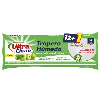 Trapero Húmedo Desinfectante Manzana Verde Ultra Clean 13u1