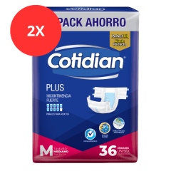 Pack 2 Pañal Adulto Cotidian Plus Pack Ahorro Talla M 72u