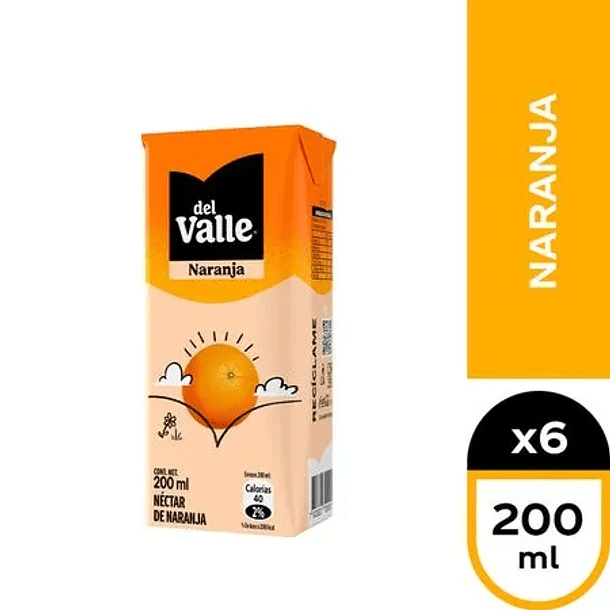 PACK NECTAR DEL VALLE NARANJA 200ML (6 UNID)1
