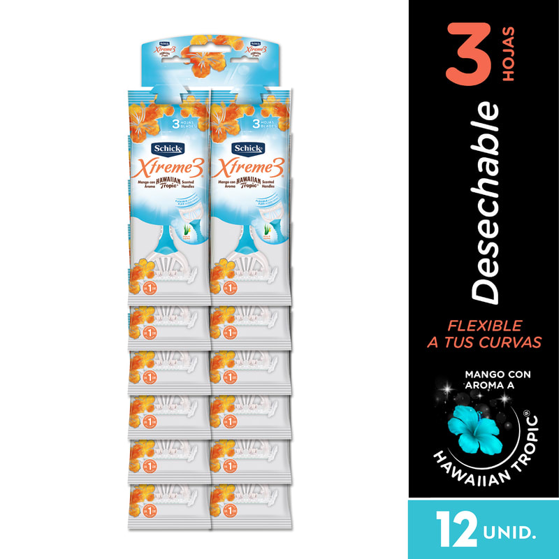 DISPLAY SCHICK EXTREME 3 HOJAS HAWAIIAN TROPIC (12 UNID)1