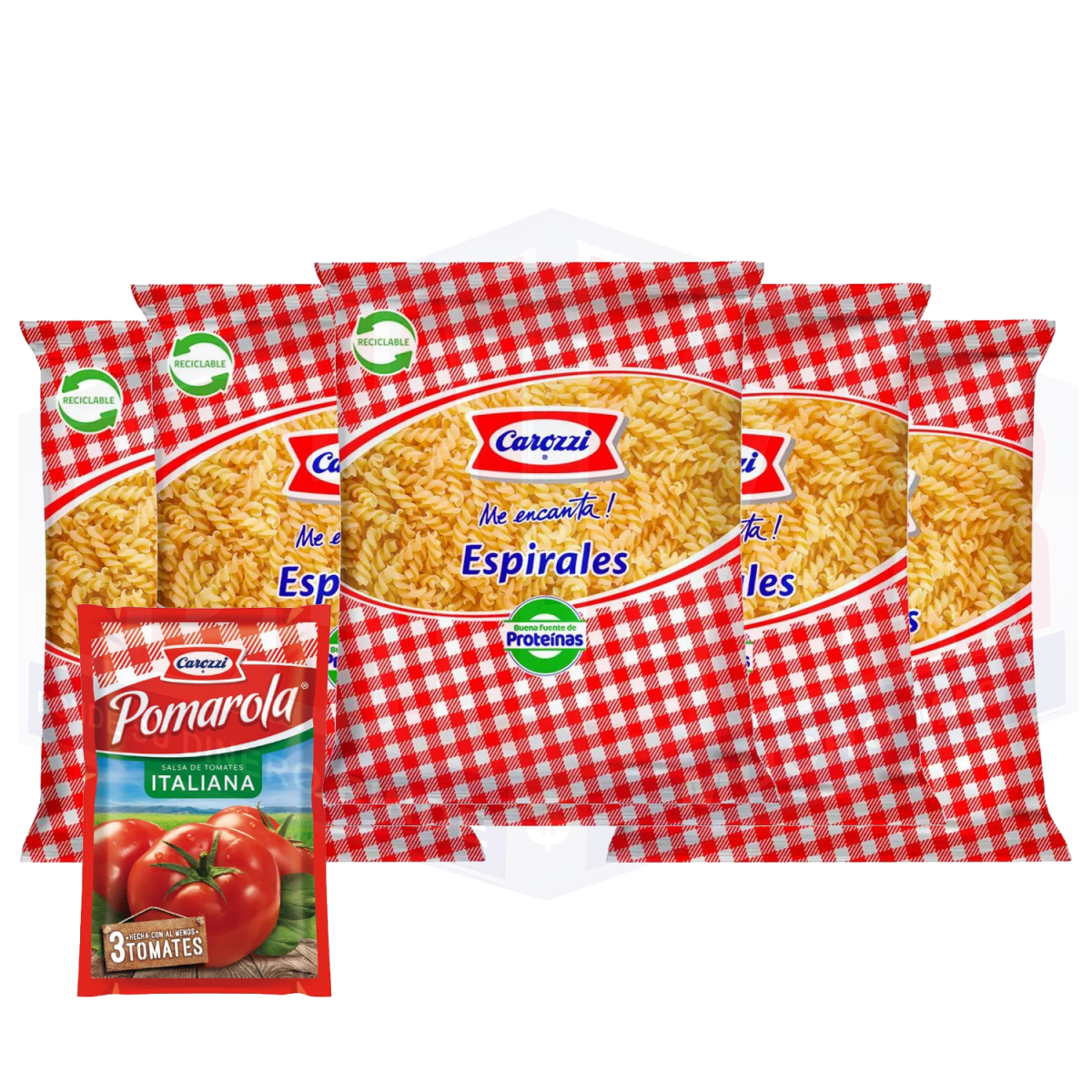 PACK 5 ESPIRALES 400 GR + 1 SALSA CAROZZI1