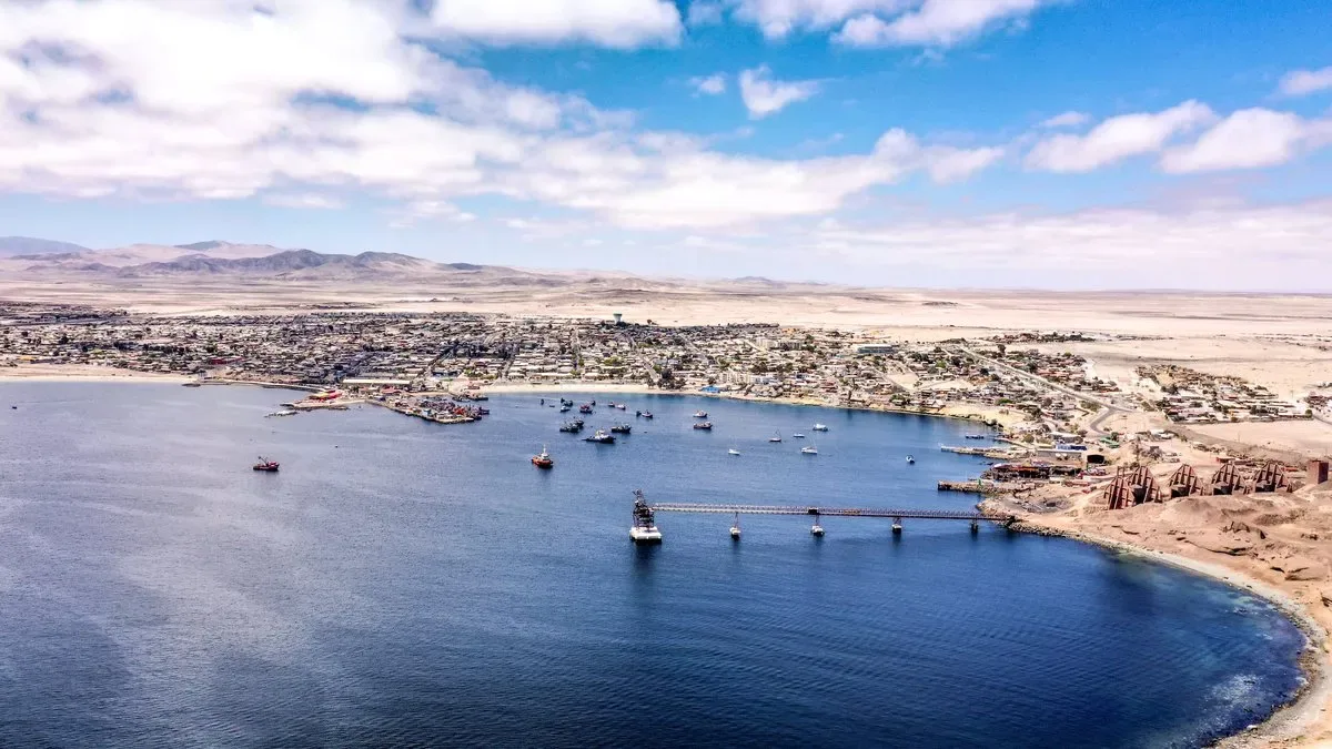 Aerial view of a coastal desert bay in Northern Chile