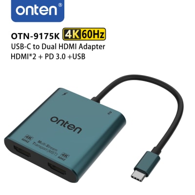 Adaptador 4 en 1 USB-C a HDMI Dual con PD Onten