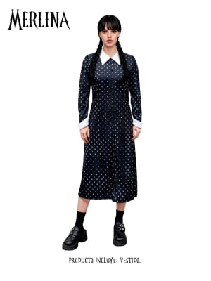 Traje Merlina Vestido Negro Halloween
