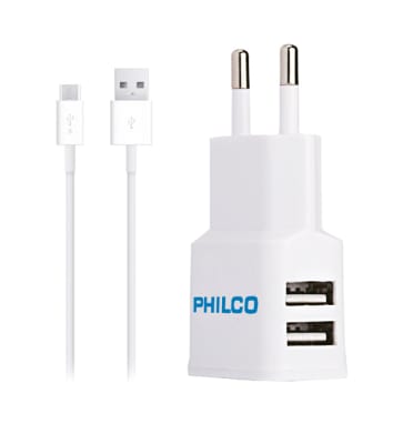 Cargador de Pared 220V 2.1 a Doble USB con Cable Philco1