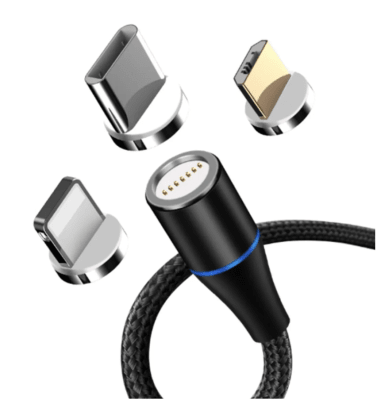 Cable Magnético USB 3 en 1 Carga Rápida 3A - USB-C / Micro USB / iPhone Lightning 1 Metro