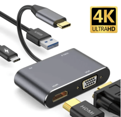 Hub 4 en 1 USB-C - VGA / HDMI / USB 3.0 / USB-C 