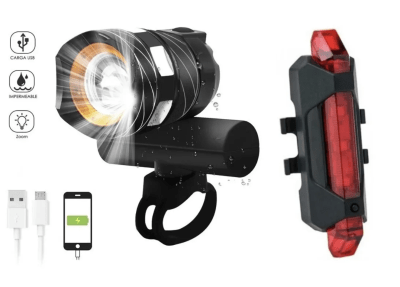 Luz de Bicicleta LED Impermeable + LED Trasera 3500 Lúmenes