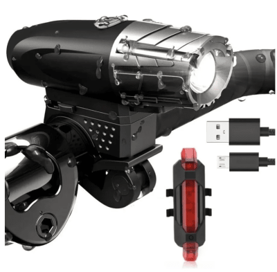 Pack Luz Bicicleta Impermeable + LED Recargable Trasera