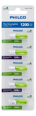 Pilas Recargables AAA Ni-MH 1.2V 1200mAh 5 Unidades Philco
