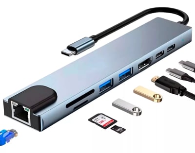 Hub 8 en 1 USB-C - HDMI / SD / TF / USB 3.0 / USB-C / PD / LAN