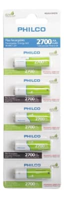 Pilas Recargables AA Ni-MH 1.2V 2700mAh 5 Unidades Philco1