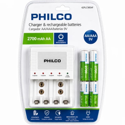 Cargador con 4 Pilas Recargables AA 2700 mAh Philco1
