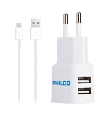 Cargador de Pared 220V 2.1 a Doble USB con Cable Philco 0