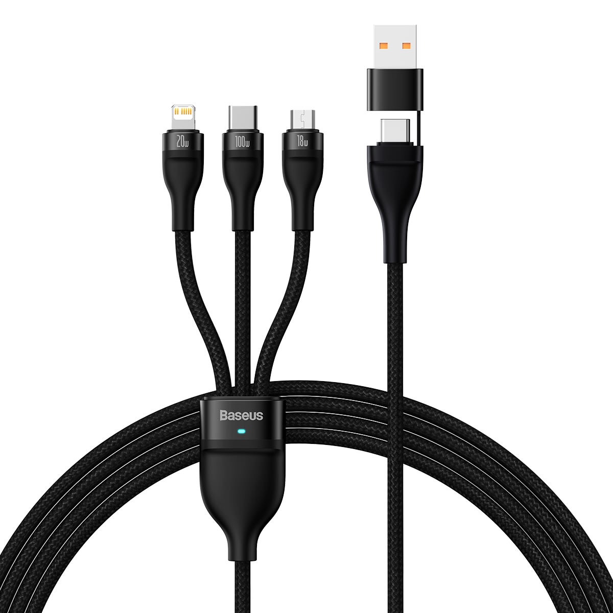 Cable 3 en 2 Tipo-C + USB-A a Tipo-C + Lightning + Micro USB 1.2M Baseus1