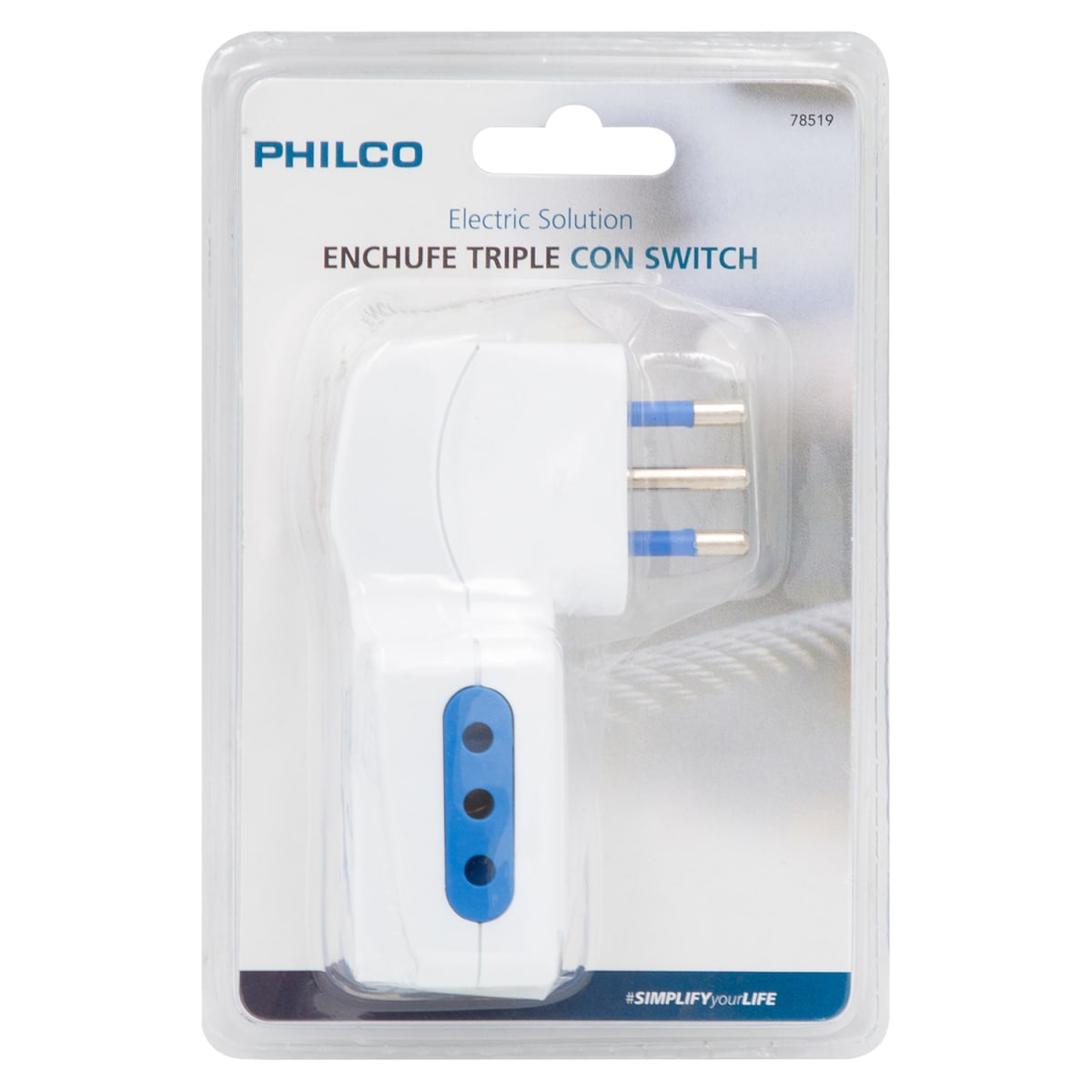 Enchufe Triple con Switch 2P + T 10A 250V Philco2