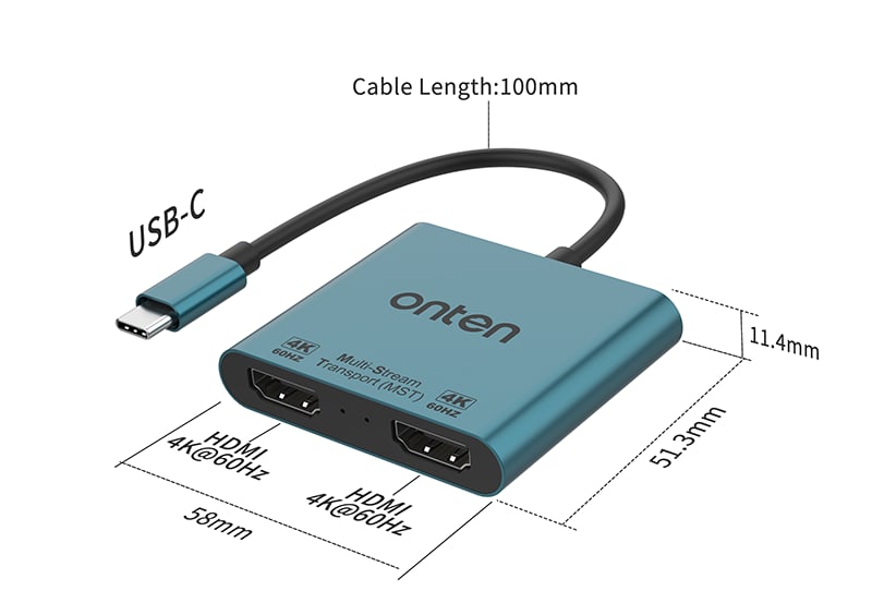Adaptador USB-C a HDMI Dual Onten3