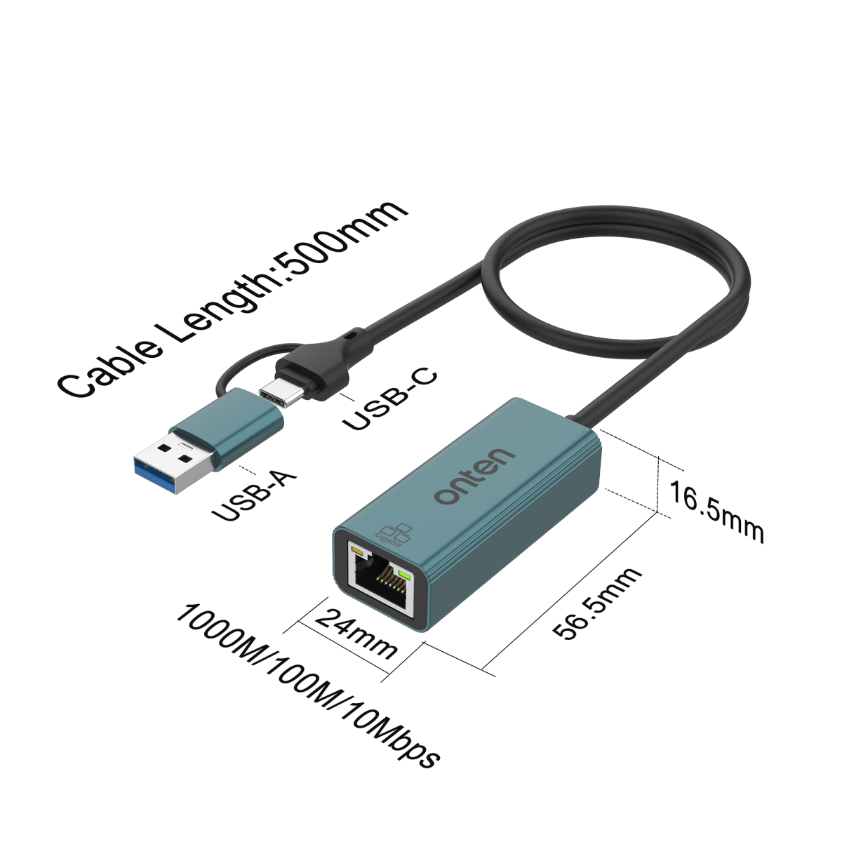 Adaptador USB-C/USB-A a RJ45 Onten4