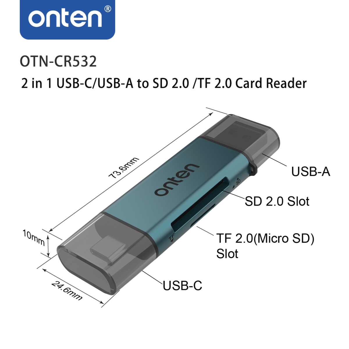 Lector de Tarjetas 2 en 1 USB-A/USB-C a SD 2.0/TF 2.0 Onten4